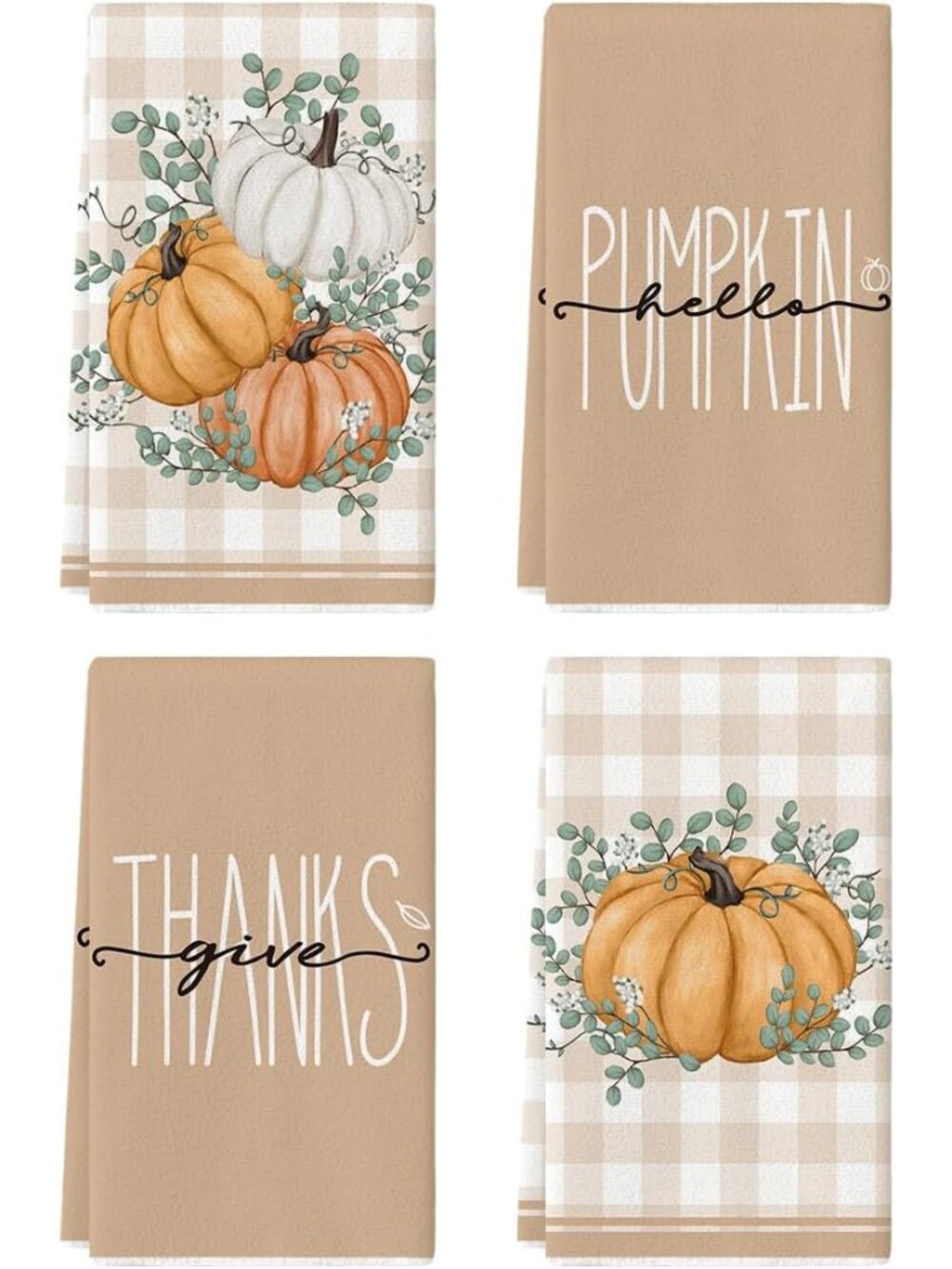 Orange Hello Pumpkin Fall Kitchen Towels Set of 4 18x26 Inch